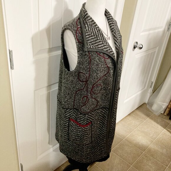 DOLCEZZA Long grey black wool blend open front vest ~ MEDIUM LARGE XL 1X duster - Picture 5 of 14